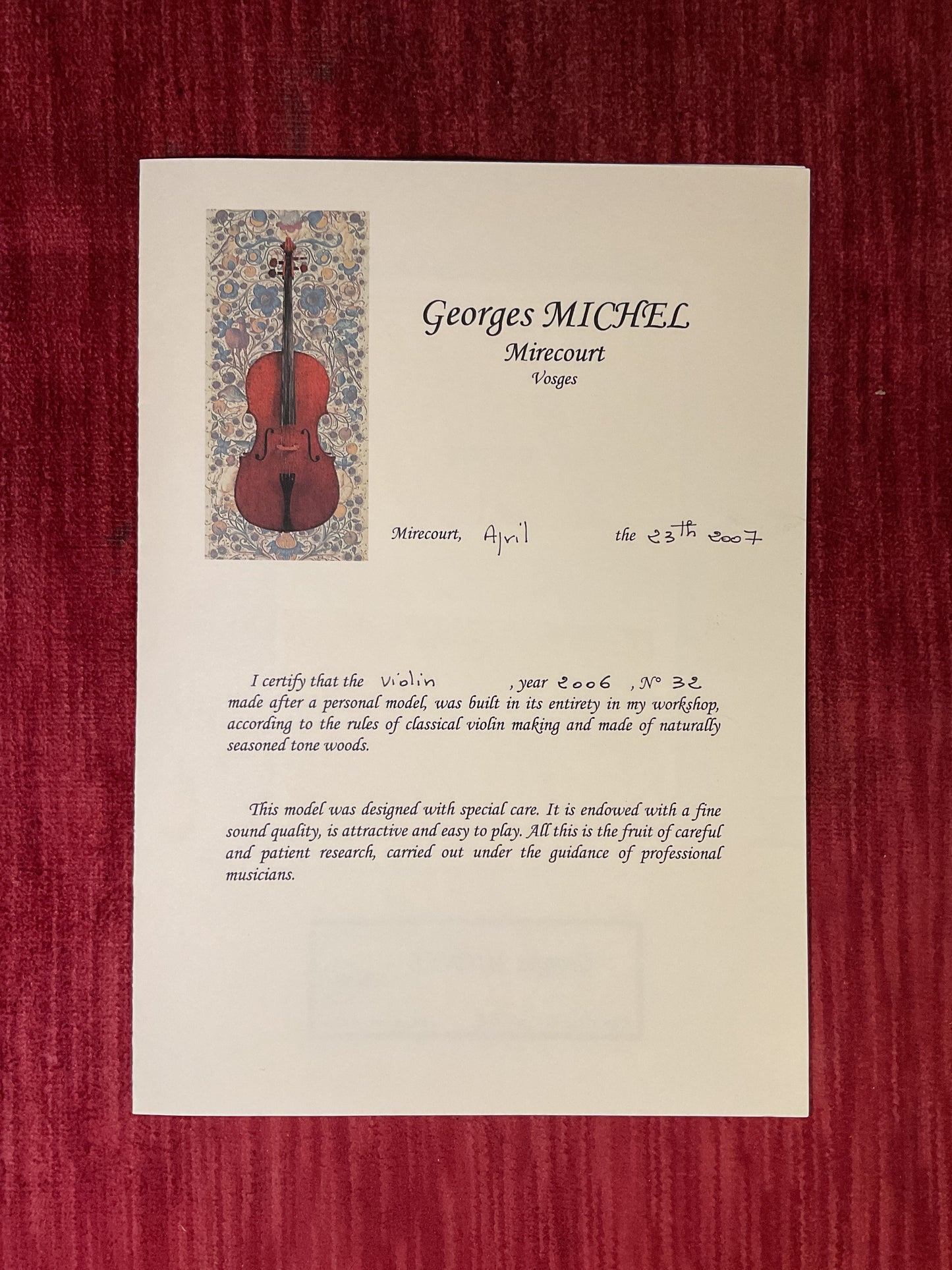 Georges Michel No. 32 Violin (2006) Outfit, 4/4 Size