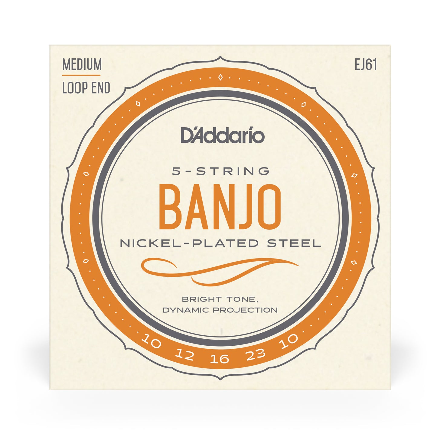D'Addario EJ61 5-String Banjo Strings, Nickel, Medium Tension, 10-23