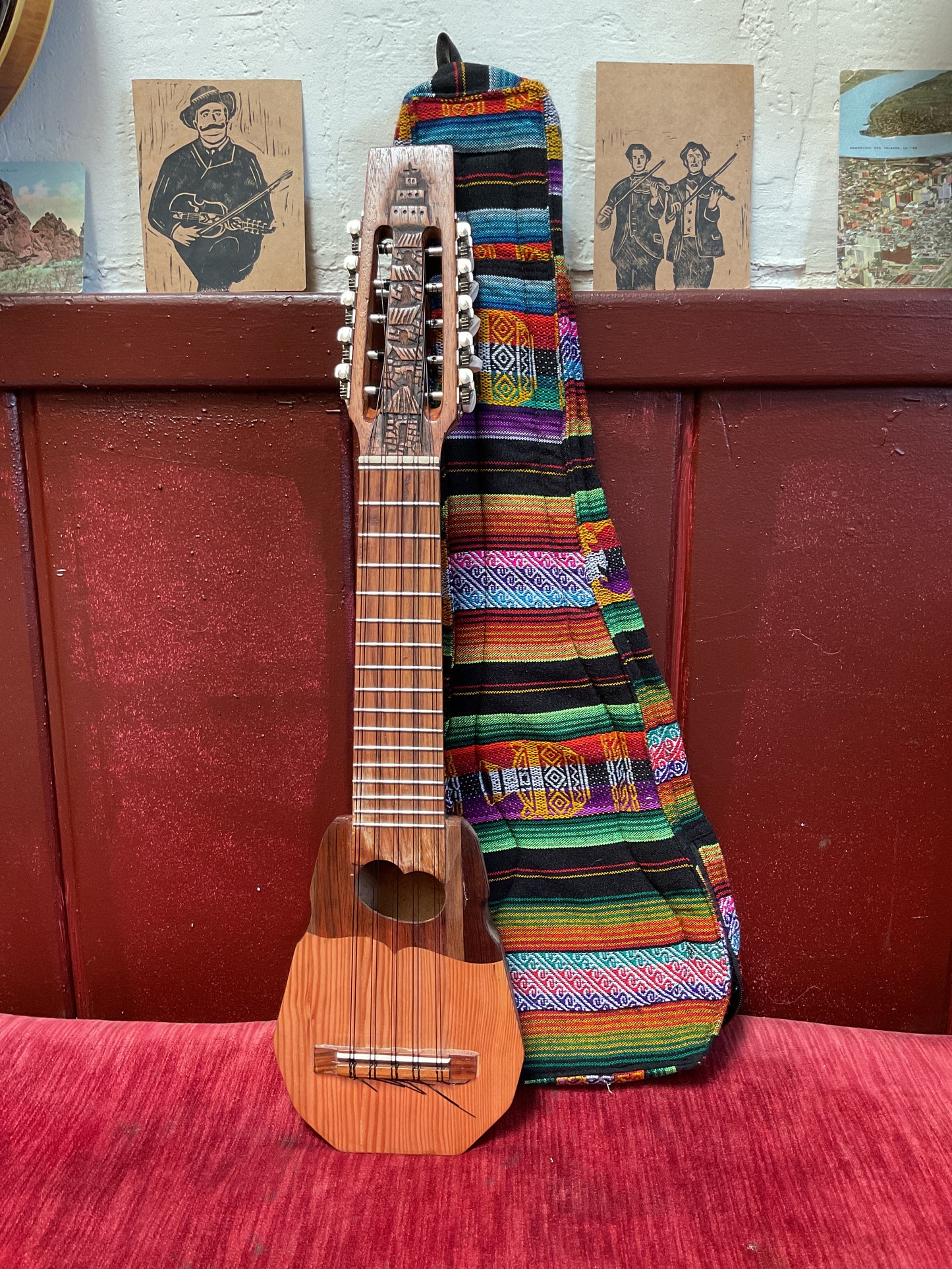 Traditional Semi-Professional Bolivian Charango (Alpaca Motif) with Bag