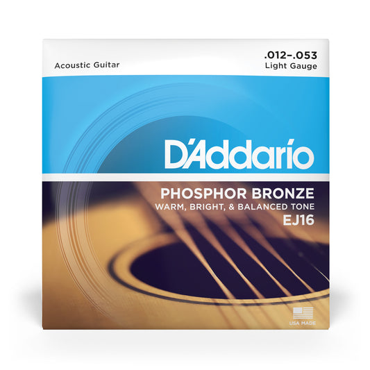 D'Addario EJ16 Phosphor Bronze Acoustic Guitar Strings, Light Tension,12-53