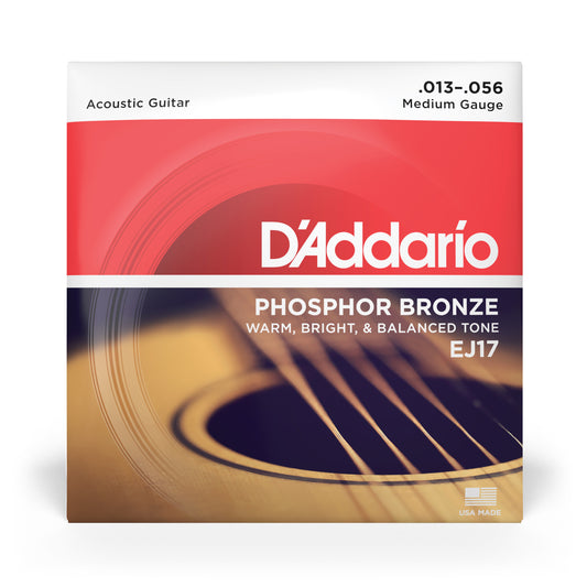 D'Addario EJ17 Phosphor Bronze Acoustic Guitar Strings, Medium Tension, 13-56