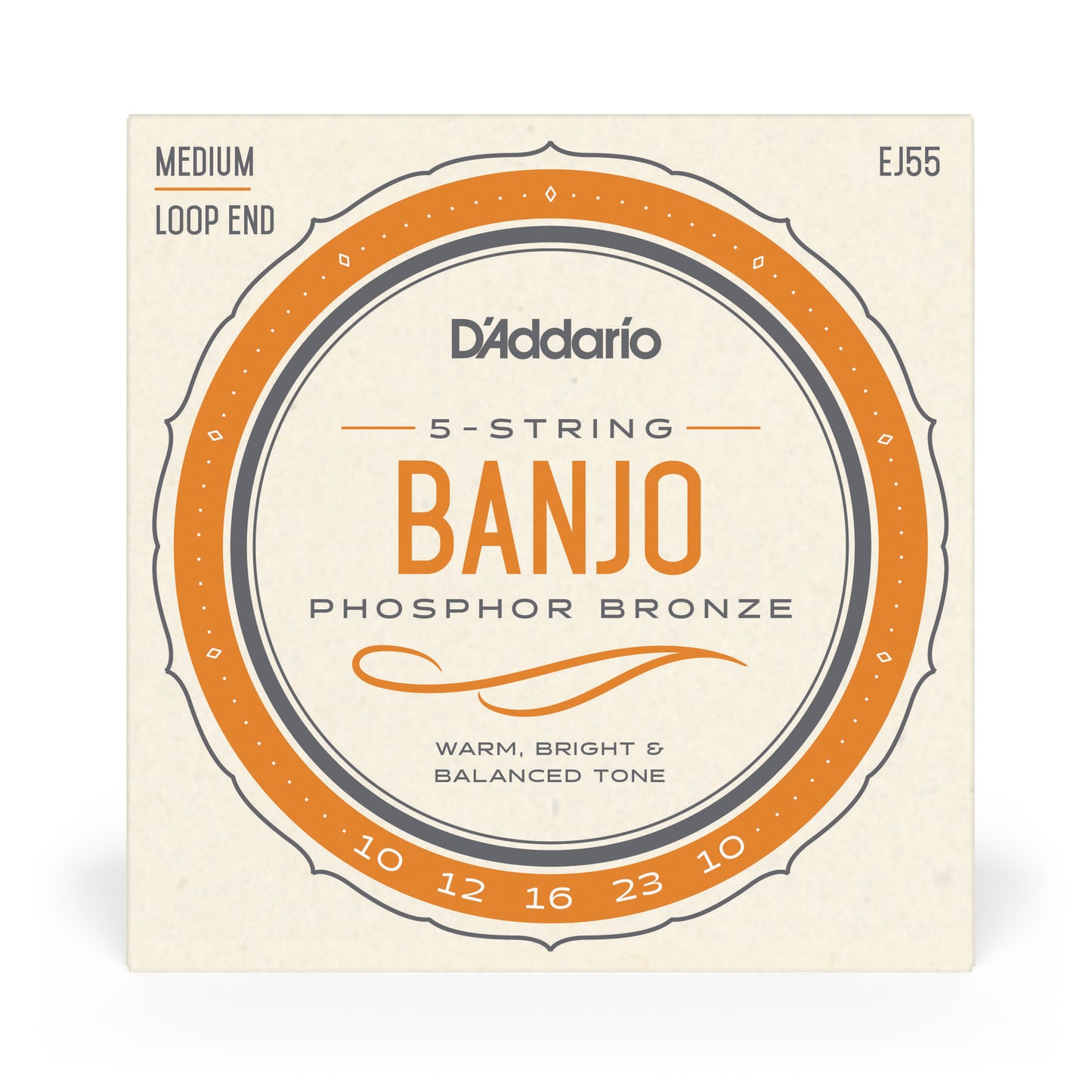 D'Addario EJ55 5-String Banjo Strings, Phosphor Bronze, Medium Tension, 10-23