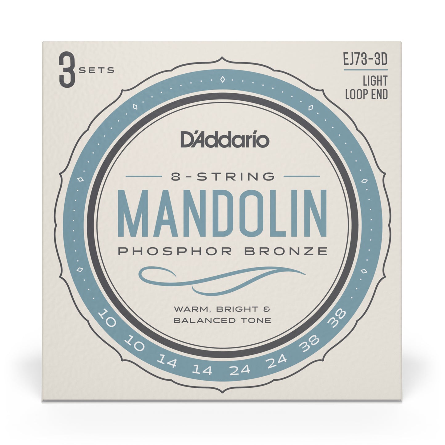 D'Addario EJ73 Mandolin Strings, Phosphor Bronze, Light Tension, 10-38