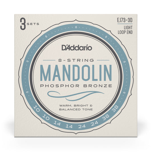 D'Addario EJ73 Mandolin Strings, Phosphor Bronze, Light Tension, 10-38