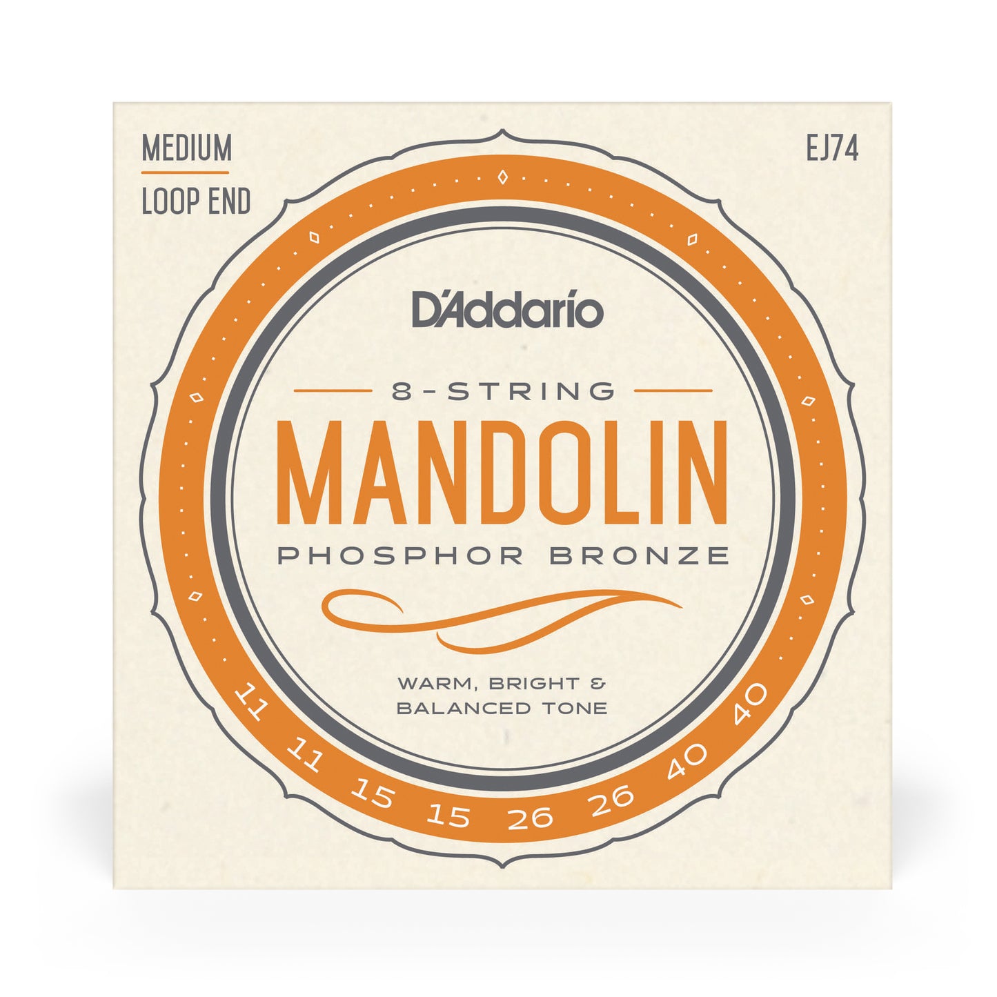 D'Addario EJ74 Mandolin Strings, Phosphor Bronze, Medium Tension, 11-40