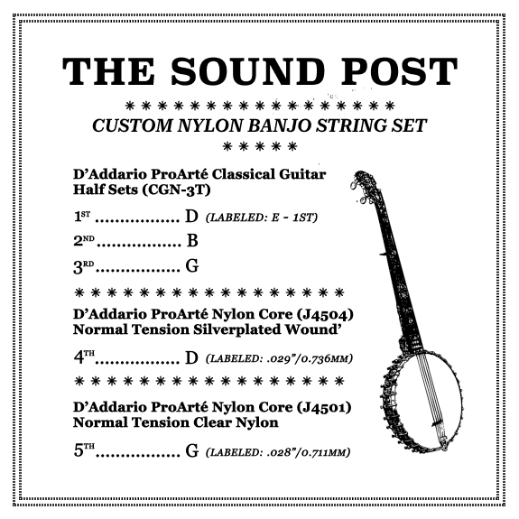 'The Sound Post' Custom Nylon Banjo String Set, Normal Tension